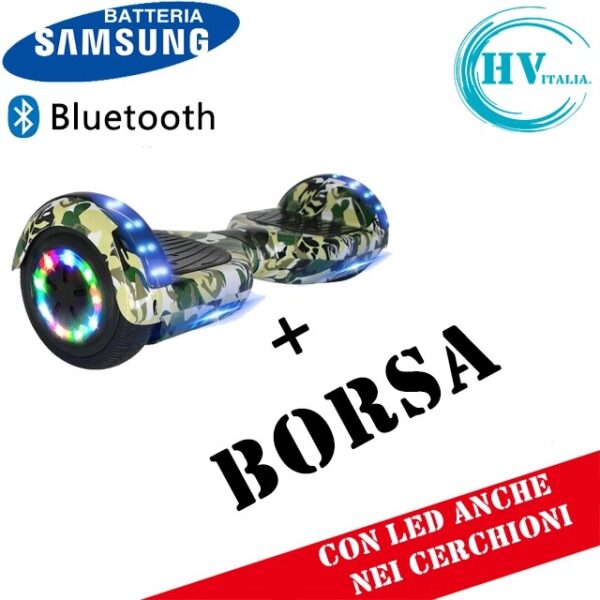 Hoverboard HV6.5 con Luci FULL LED + BLUETOOTH (VERDE MILITARE)